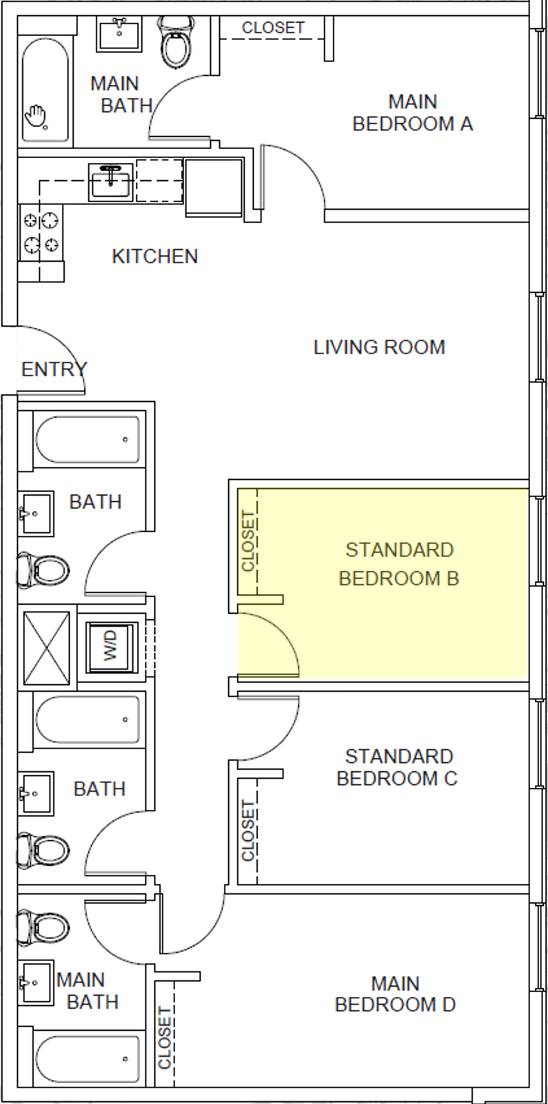 Floor plan for 4 beds, 4 baths, 260 sqft